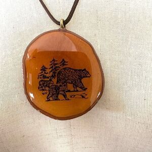 bear wood slice pendant necklace